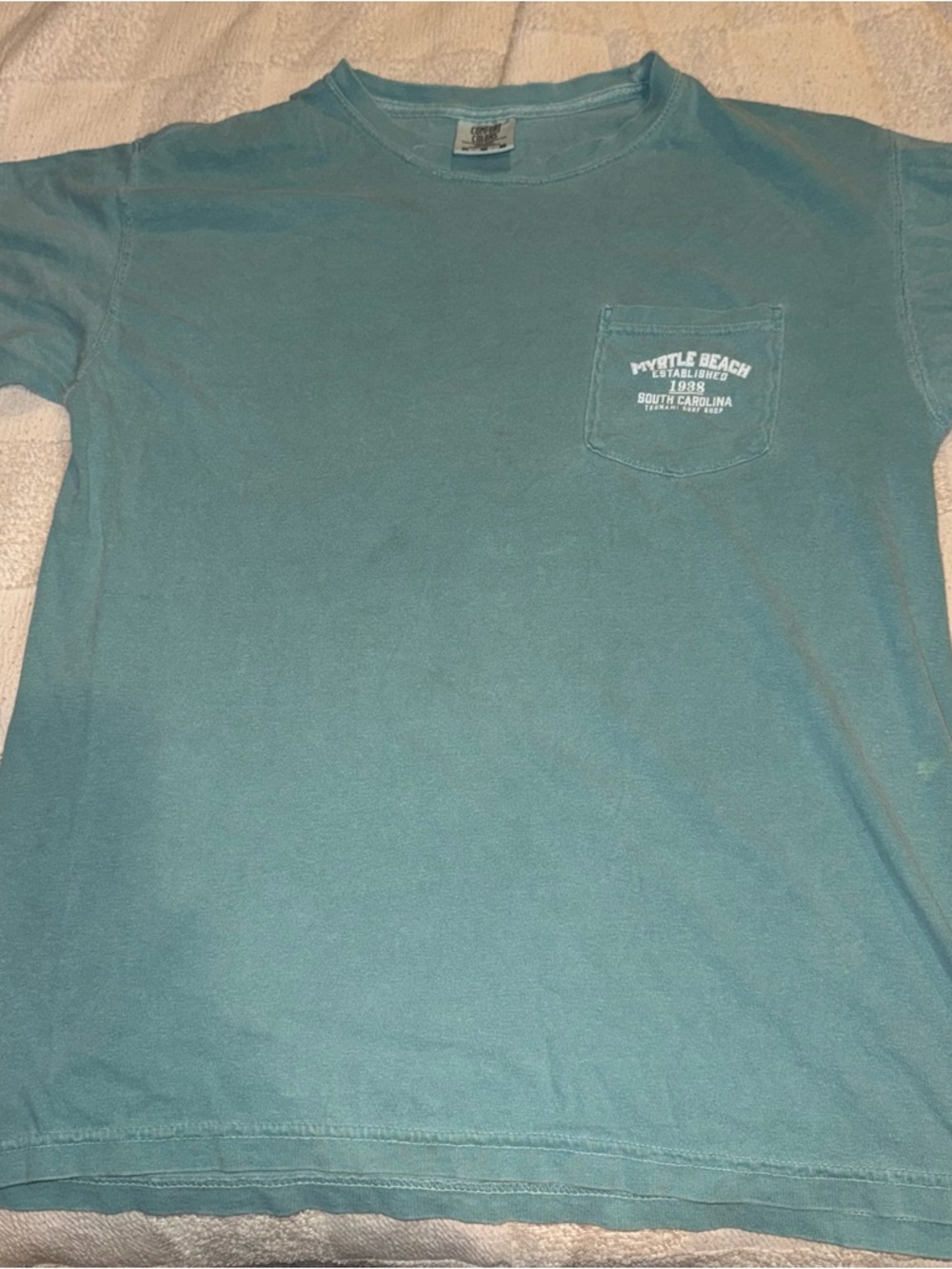 Comfort Colors Teal Pocket Tee with Myrtle Beach Chest Print
